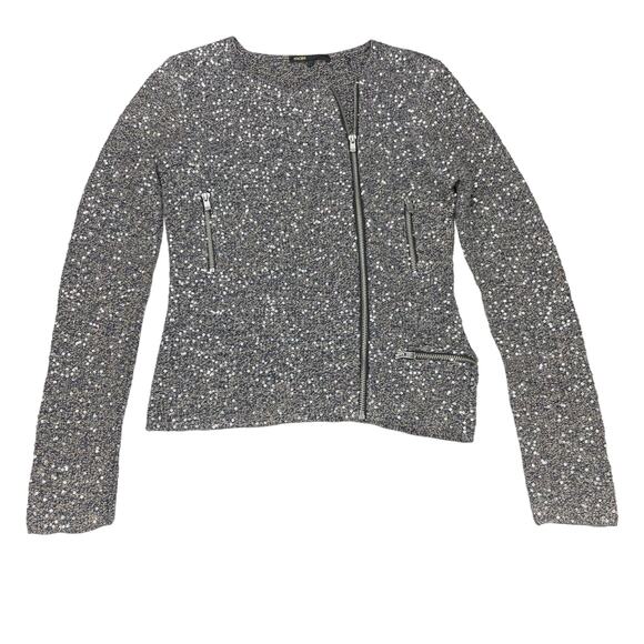 MAJE Brode Zip Shimmering Sequins Knitted Cardigan Sz Small - Picture 3 of 10